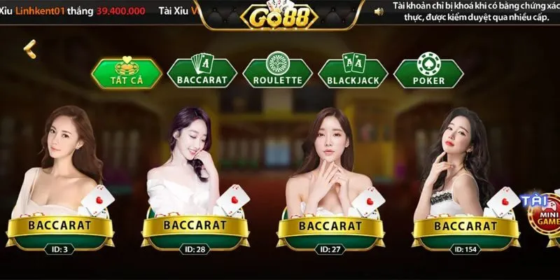 đa dạng trò chơi Casino tại Go88